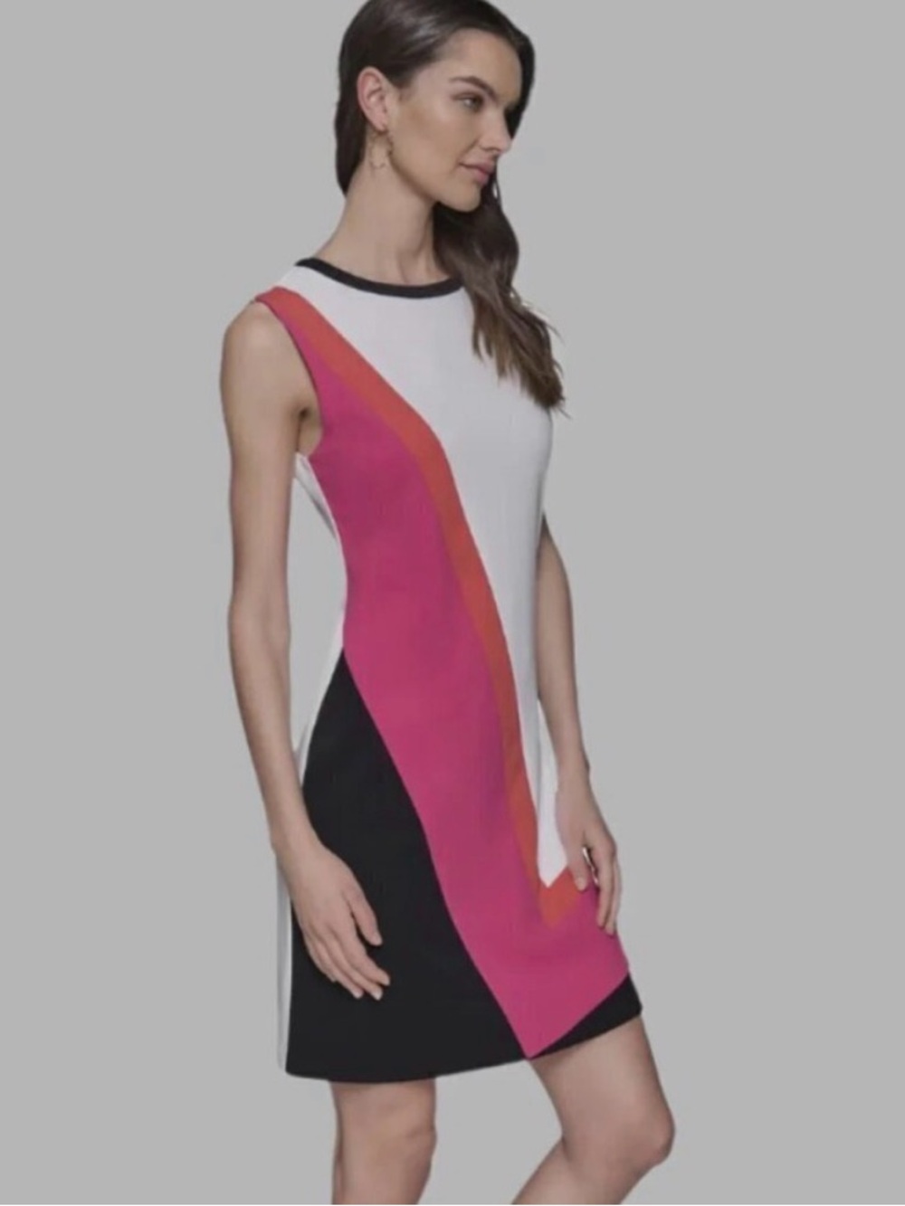 Karl Lagerfeld Sleeveless Colorblock Mini Dress in White, Pink, Black & Orange